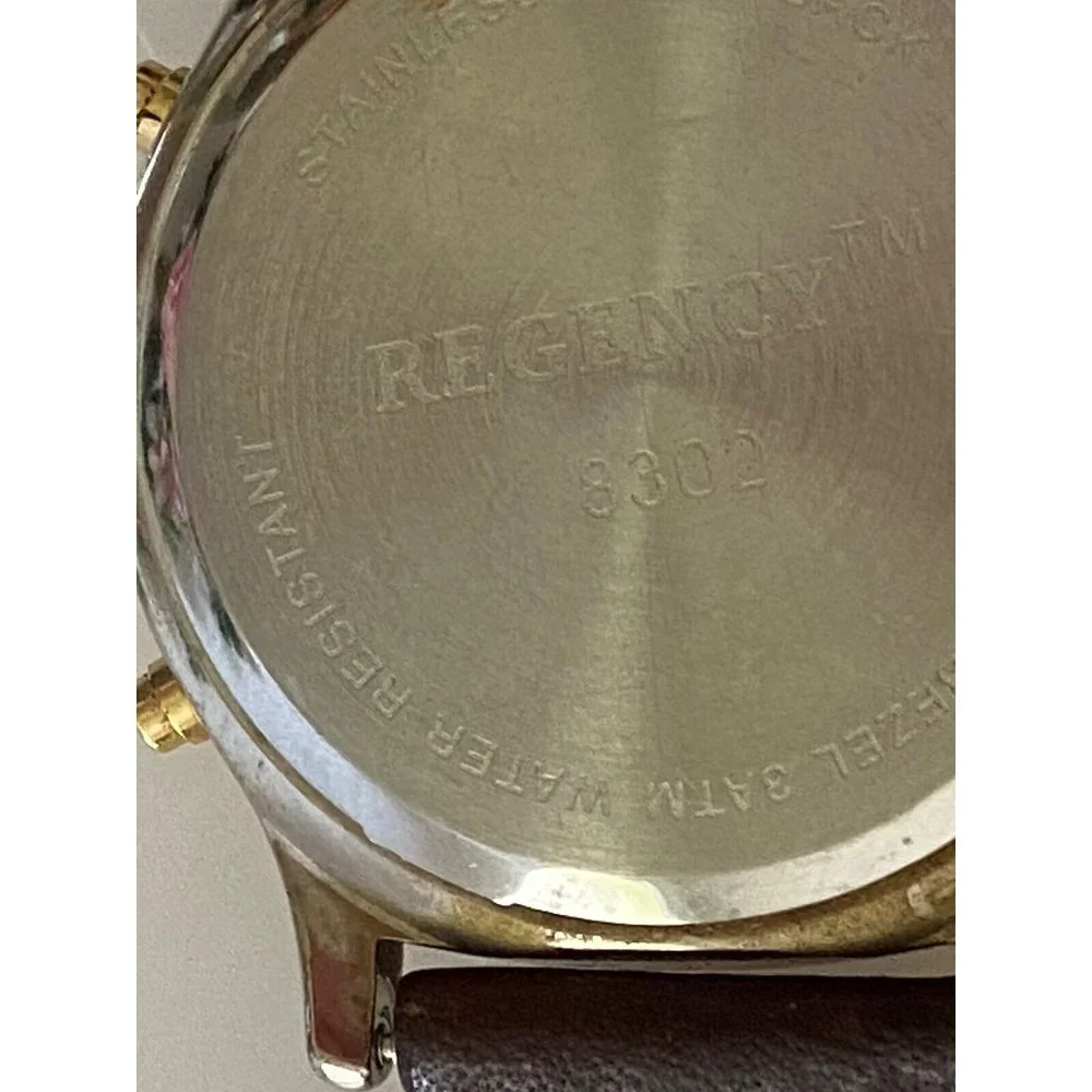 Regency Men's Brown Leather Stainless Steel Water Resistant Quartz Battery Watch
